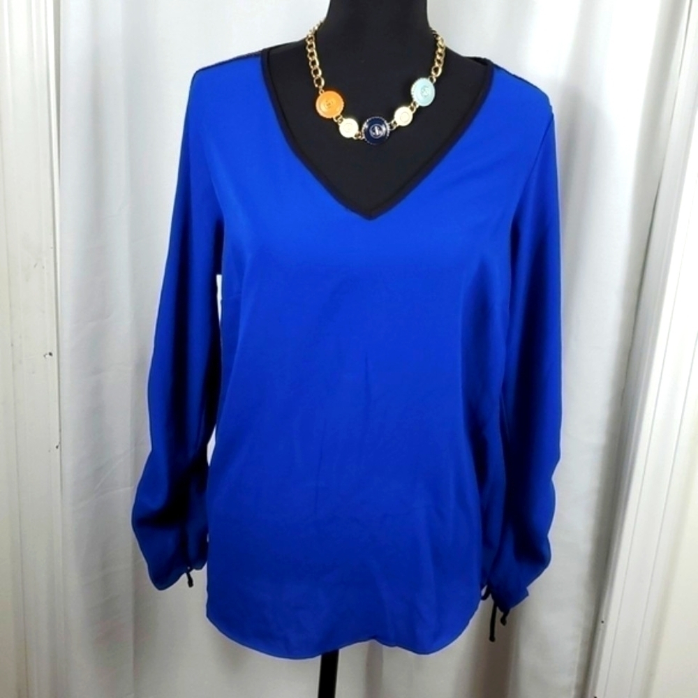 NY Collection Blue blouse black sequin long sleeve blouse Size Large